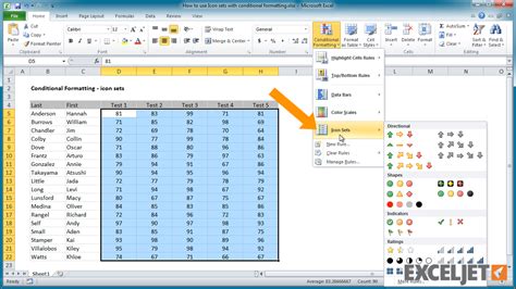 Excel tutorial How to use Icon sets with conditional formatting