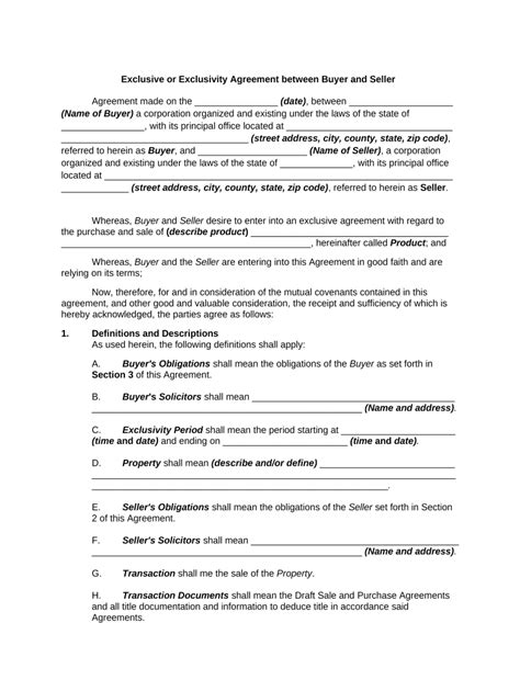 Exclusive Agreement Form Fill Out and Sign Printable PDF Template
