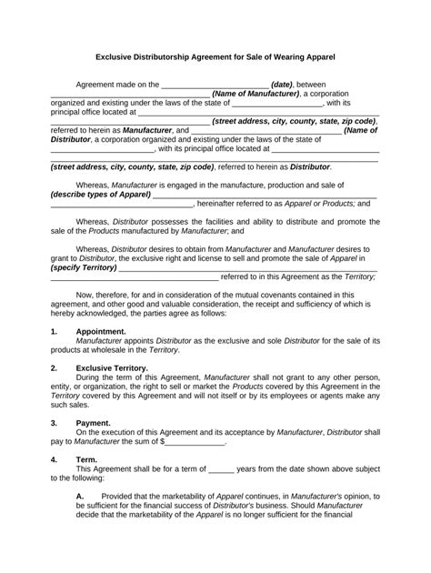 Exclusive Distribution Agreement Template Addictionary