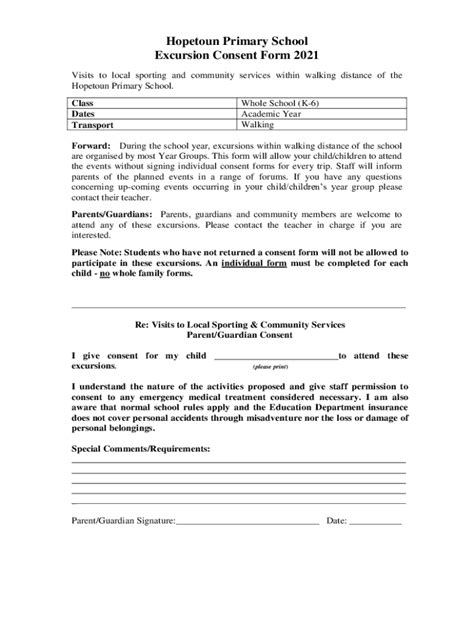 Excursion Consent Form Printable Consent Form