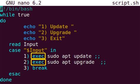 Exec example.  In the bash script, a program can be called using the exe...