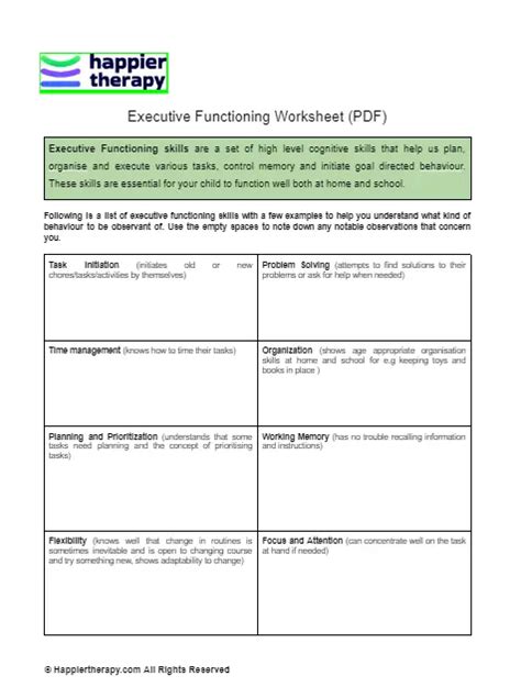 Executive Functioning Interactive worksheet