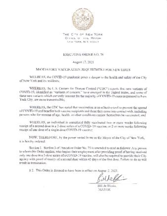 Executive Order 76 City of New York - nyc.gov