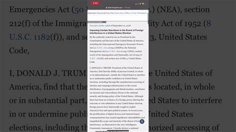 Executive Order 13849 | Issued September 20, 2018. By the power vested in me as President by the Constitution and the laws of the United States of America, including the International Emergency Economic Powers Act (50 U.S.C. 1701 et seq.) (IEEPA), the National Emergencies Act (50 U.S.C. 1601 et seq.), the Countering America's Adversaries .... 