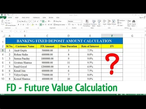 Exercise 101 How To Calculate Fixed Deposit FD Value In Ms Excel In