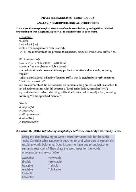 Exercises (morphology) - Exercise on morphology Draw the ... - Stu…