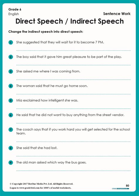 Exercises Indirect With Speech Answers