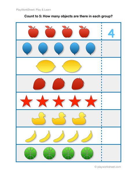 Exercises for counting to five Free Printables for Kids