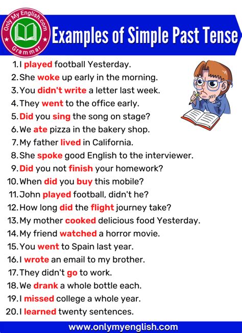 Exercises with past simple tense examples