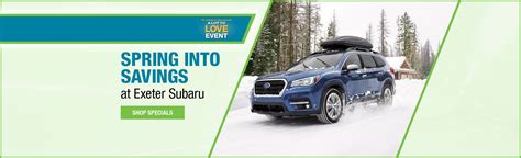 Exeter subaru. View new, used and certified cars in stock. Get a free price quote, or learn more about Exeter Subaru amenities and services. 