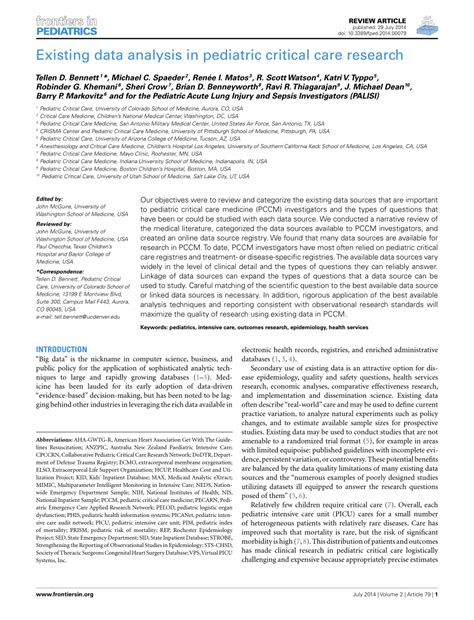 Existing Data Analysis in Pediatric Critical Care Research