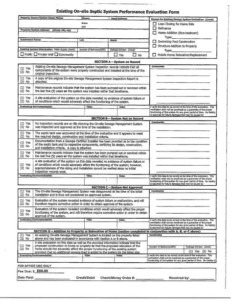 Existing Onsite Septic System Performance Evaluation Form Free Download