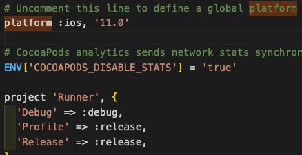 Existing podfile found in directory error. . 0` on target `Runner` because no platform w...