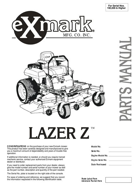 Exmark lazer z 60 owners manual. - Power drive 17930 club cart charger manual.