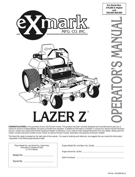 Exmark lazer z hp 52 owners manual. - Manual de reparacion de kodak retina iia.