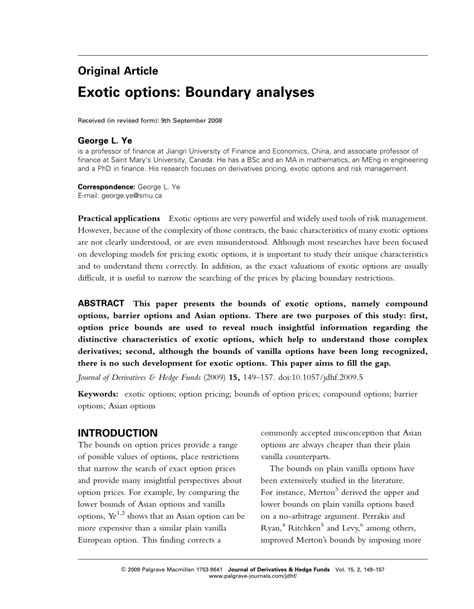 Exotic options: Boundary analyses SpringerLink