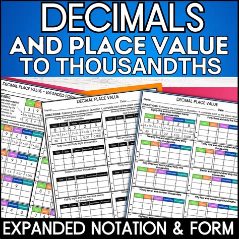 Expanded Form with Decimals Worksheets Worksheets Place Value