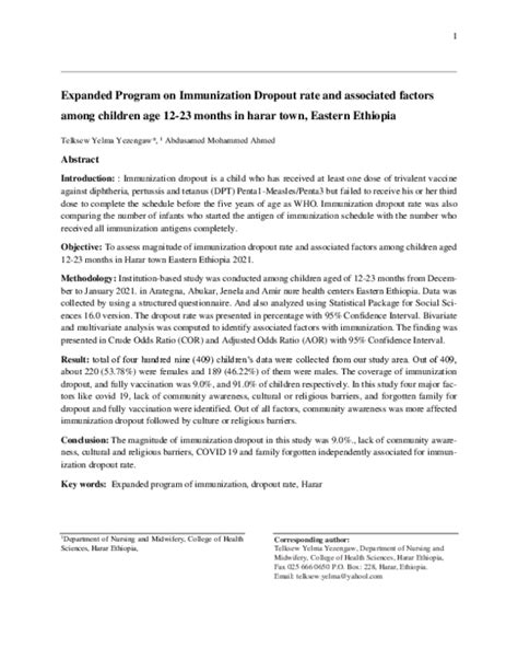 Expanded program on immunization dropout rate and associated factors