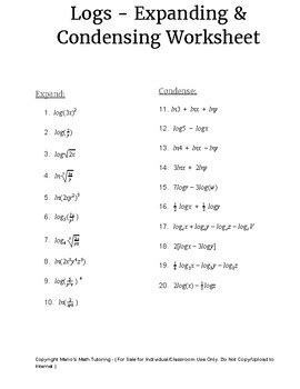 Expanding And Condensing Logarithms Worksheet Answers