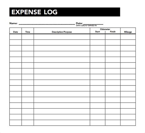 Expenditure Log Template
