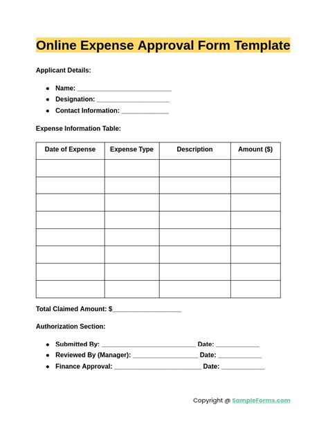 Expense Approval Form Template Word