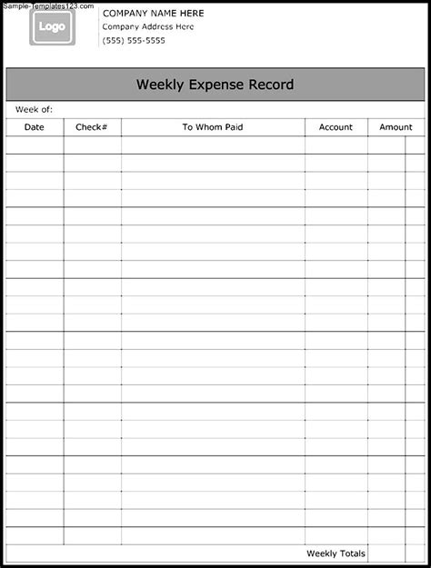 Expense Record Template Database