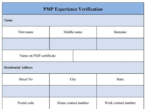 Experience Verification Form for Pmp Application Risk Management