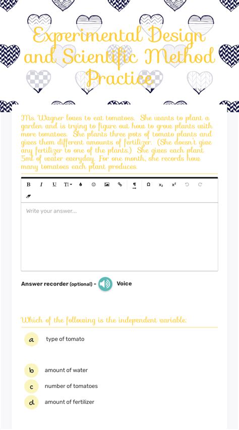 Experimental Design Worksheet Scientific Method