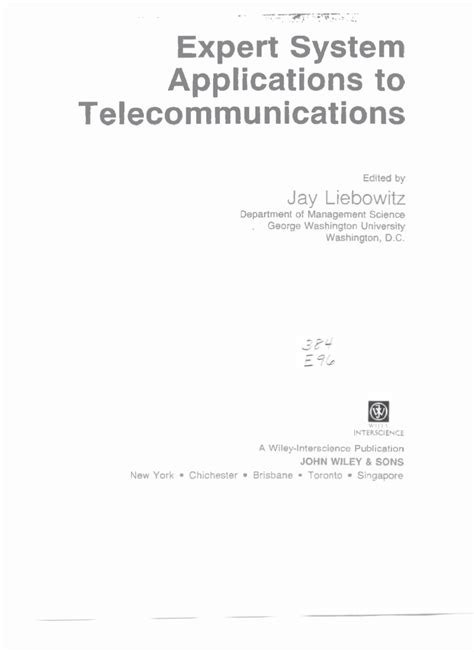 Expert System Applications To Telecommunications