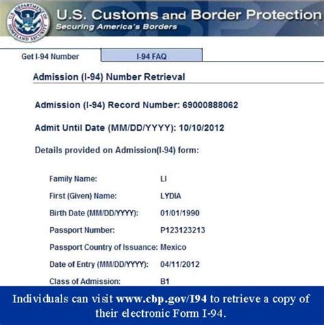 International travelers visiting the United States can apply for or retrieve their I-94 admission number/record (which is proof of legal visitor status) as well as retrieve a limited travel history of their U.S. arrivals and departures. Apply For New I-94 (Land Border/Selected Ferry. Travelers Only) Get Most Recent I-94.. 