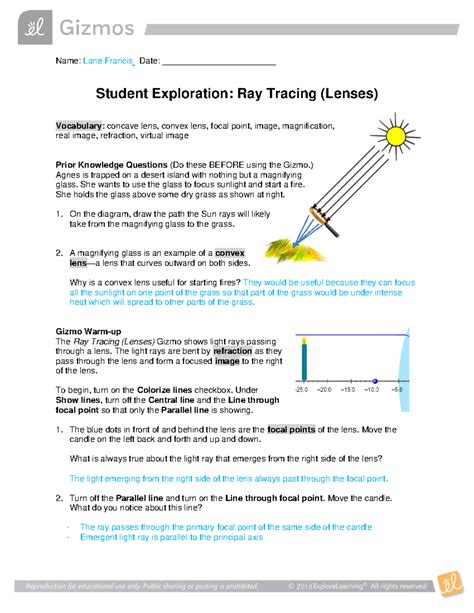 Explore Learning Gizmo Ray Tracing Lenses Answers
