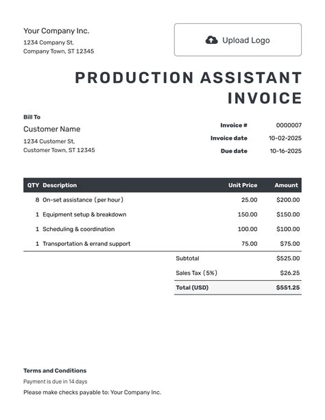 Explore Our Image of Production Assistant Invoice Template Invoice