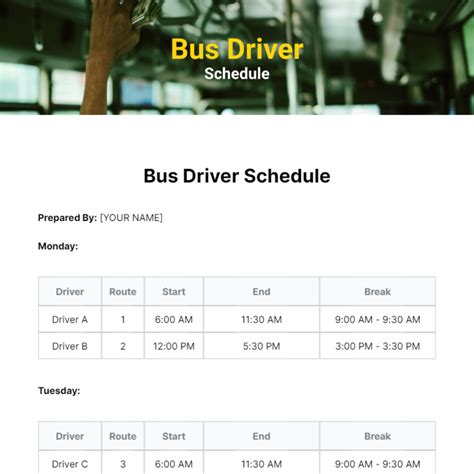 Explore Our Sample of Bus Driver Schedule Template for Free Schedule
