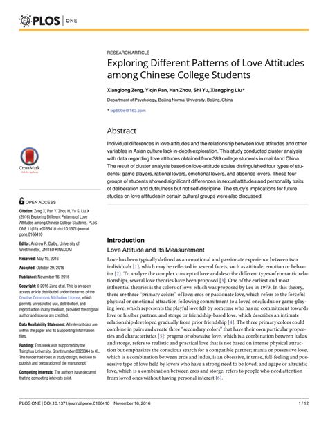 Exploring Different Patterns of Love Attitudes among Chinese …