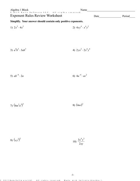 Exponent Rules Review Multiplication Worksheets Answer Key Printable