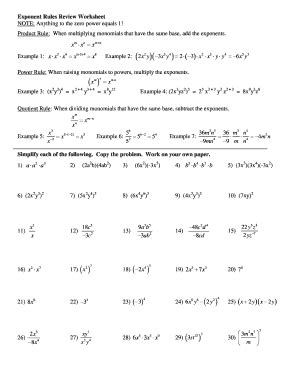 Exponent Rules Worksheet with Answers