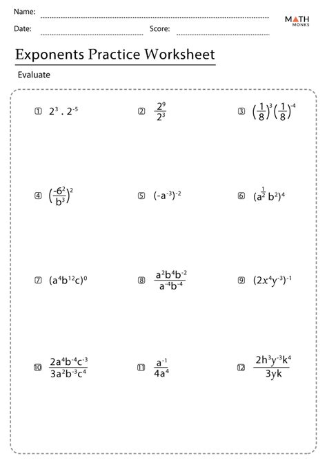 Exponent practice 1 worksheet answer key. Each exponent practice worksheet includes a...