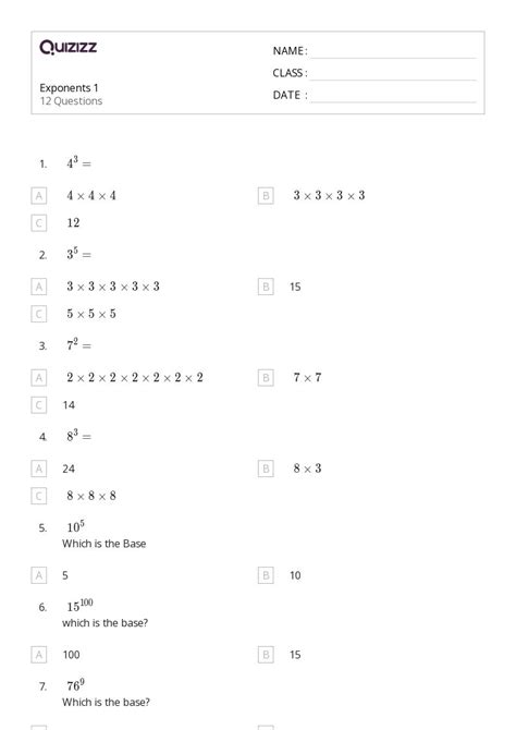 Exponents For First Grade Worksheet
