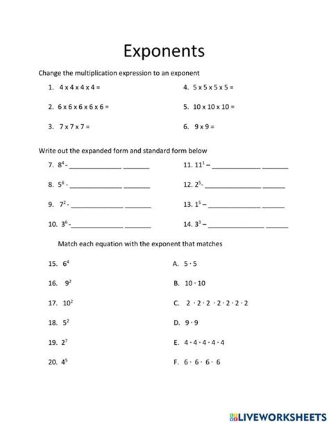 Exponents interactive activity for 7th. You can do the exercises online