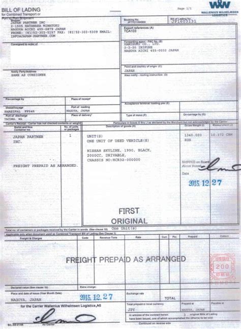Export/Shipping documents Japan Partner