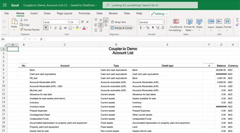Export QuickBooks Chart of Accounts