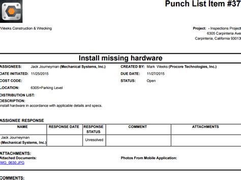Export a Punch List Item as a PDF Procore