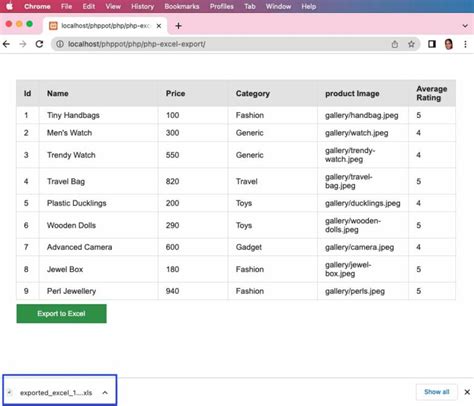 Export data from DB table to Excel Sheet using PHPExcel library Web