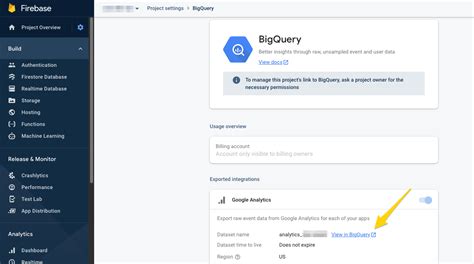 Export project data to BigQuery Firebase Documentation