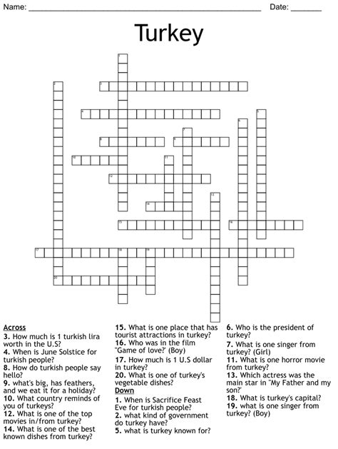 Exports from turkey crossword clue. Currency of Turkey. Today's crossword puzzle clue is a quick one: Currency of Turkey. We will try to find the right answer to this particular crossword clue. Here are the possible solutions for "Currency of Turkey" clue. It was last seen in The Daily Mirror quick crossword. We have 1 possible answer in our database. 