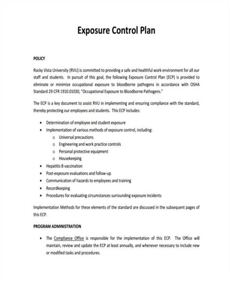 Exposure Control Plan Template