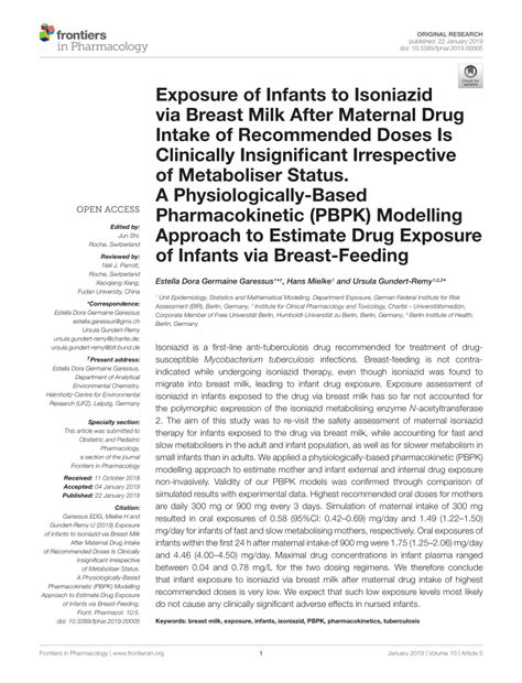 Exposure of Infants to Isoniazid via Breast Milk After Maternal …