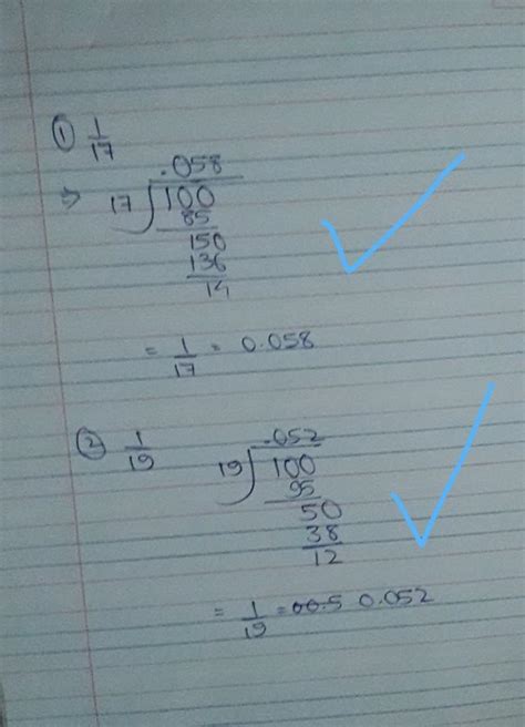 Express 1/17 and 1/19 in decimal form Brainly.in