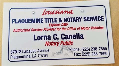 Read 14 customer reviews of Plaquemine Title & Notary Service (DMV Express), one of the best Legal businesses at 57912 Labauve Ave, Plaquemine, LA 70764 United States. Find reviews, ratings, directions, business hours, and book appointments online.. 
