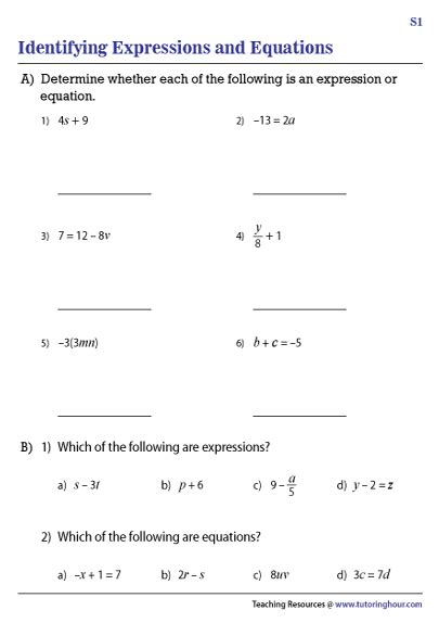 Expression Equations Worksheet
